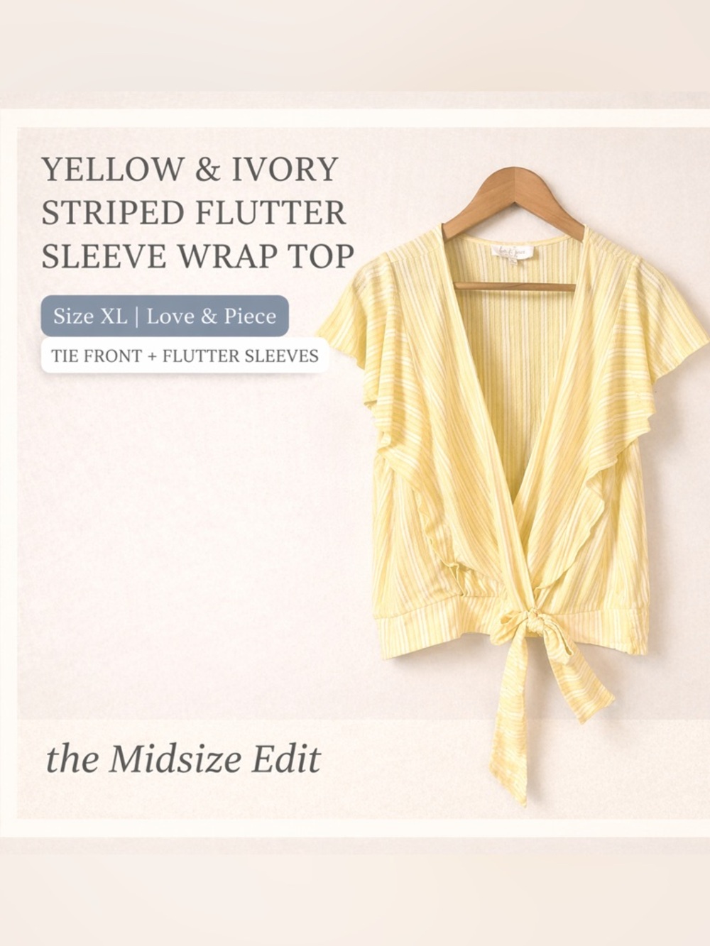 Yellow Stripe Tie Front Wrap Top | Size XL | Smocked Waistband